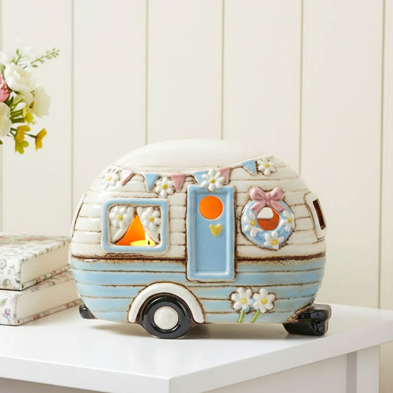 Village Pottery Blue Tealight Caravan