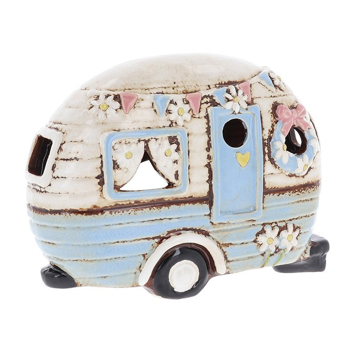 Village Pottery Blue Tealight Caravan
