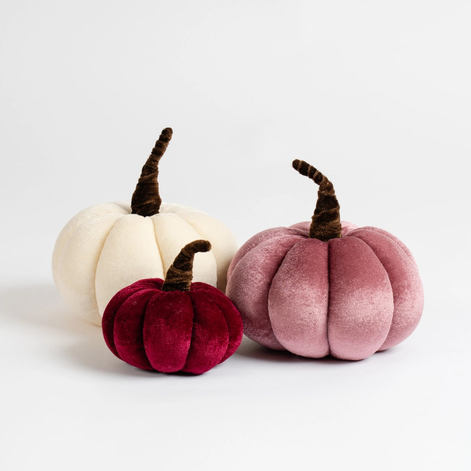 Set of 3 Pink Mix Plush Velvet Pumpkins