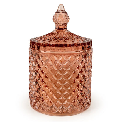 Embossed Pink Amber Glass Jar Scented Candle