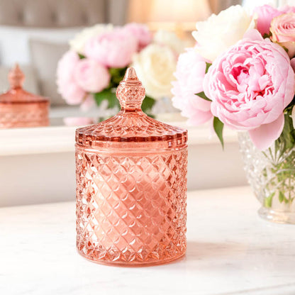 Embossed Pink Amber Glass Jar Scented Candle