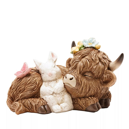 Sleeping Highland Cow with Bunny