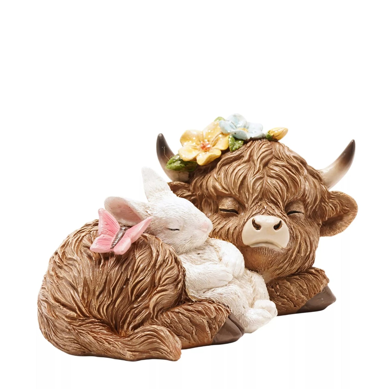 Sleeping Highland Cow with Bunny