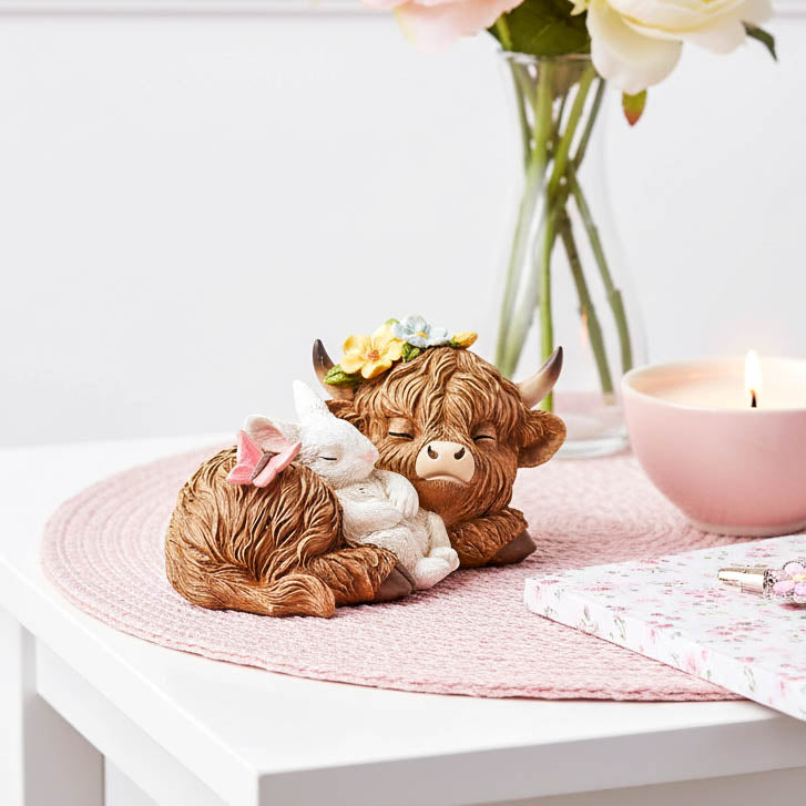 Sleeping Highland Cow with Bunny