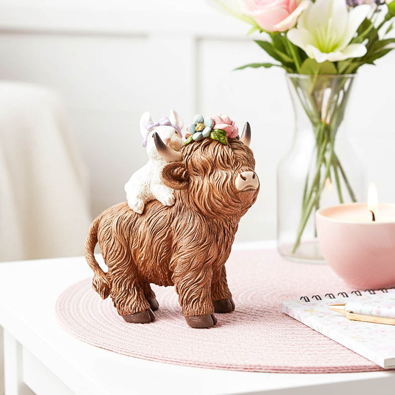 Standing Highland Cow with Bunny