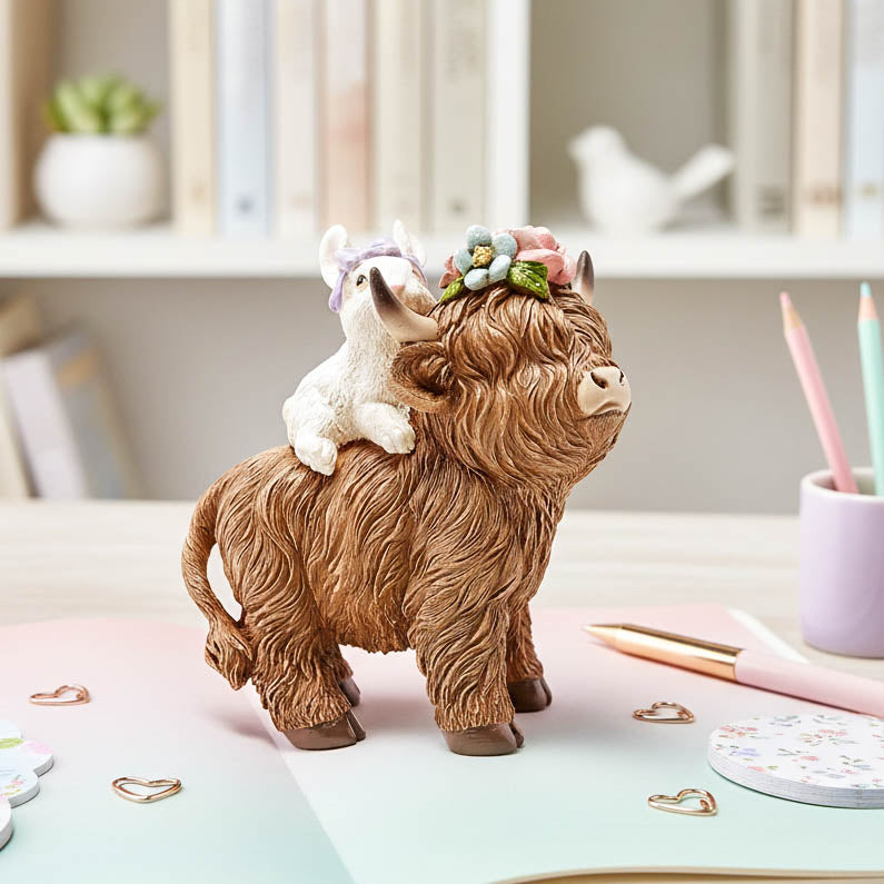 Standing Highland Cow with Bunny