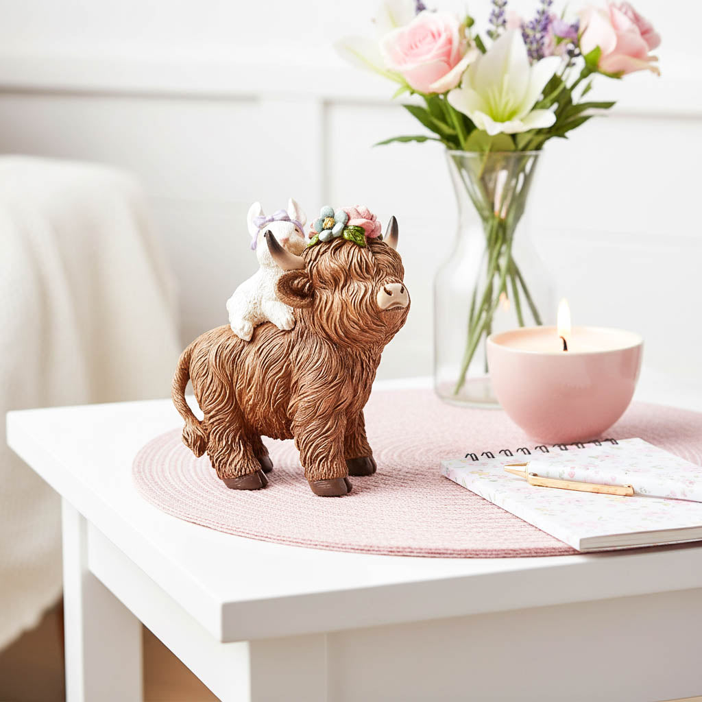 Standing Highland Cow with Bunny