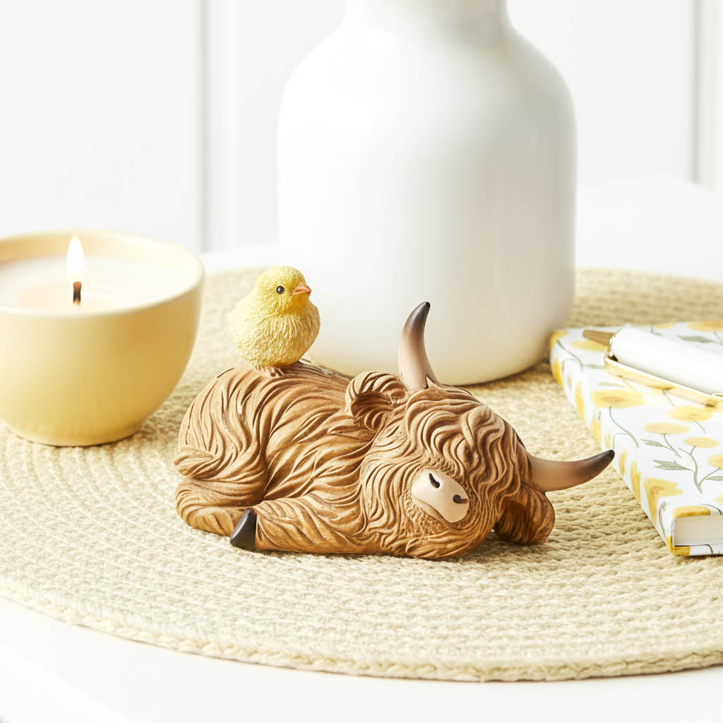 Mini Highland Cow with Easter Chick