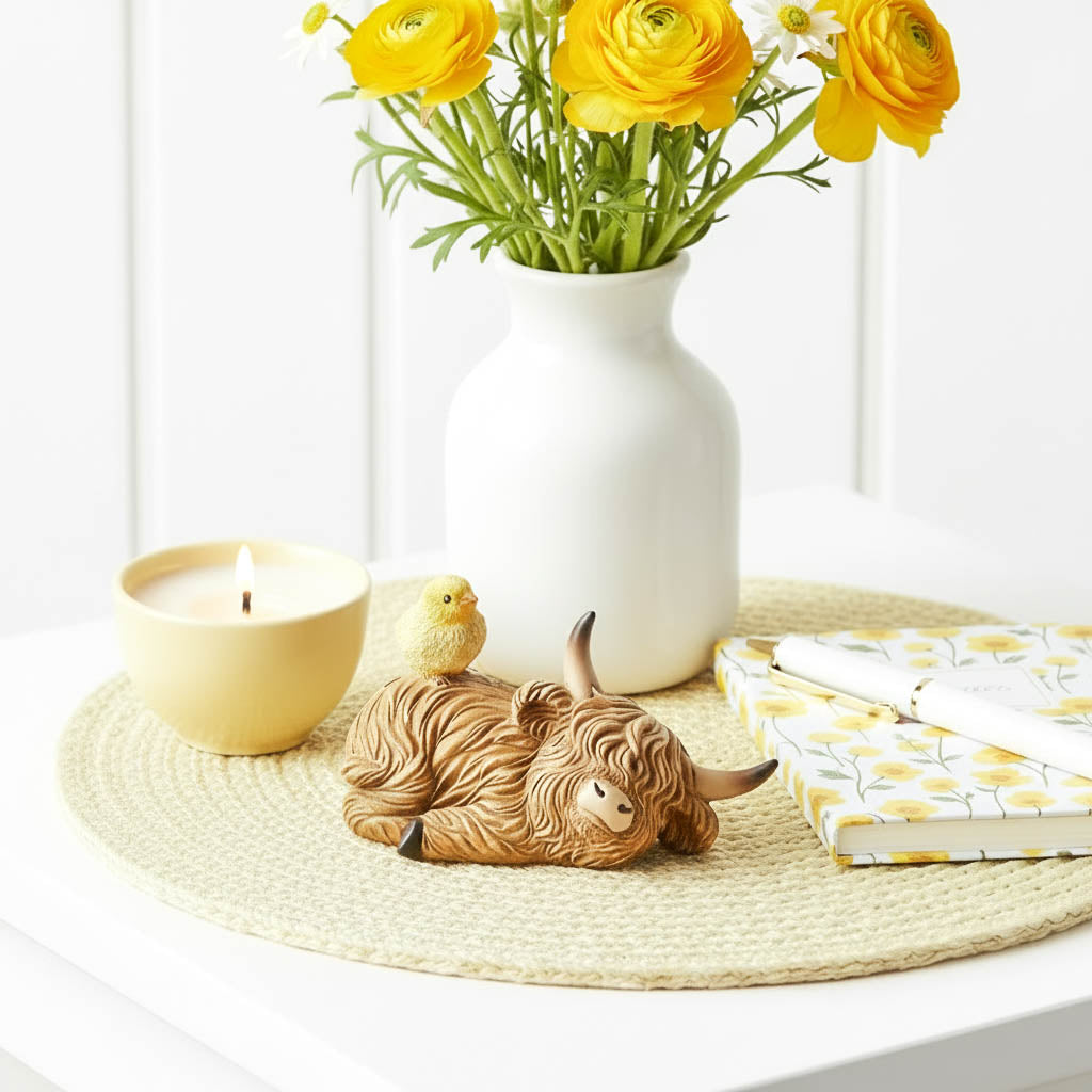 Mini Highland Cow with Easter Chick