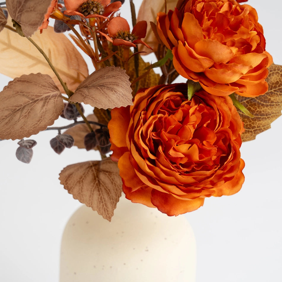 Rustic Autumn Rose Arrangement in Cream Vase