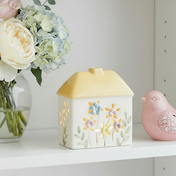 Yellow Floral Ceramic LED House