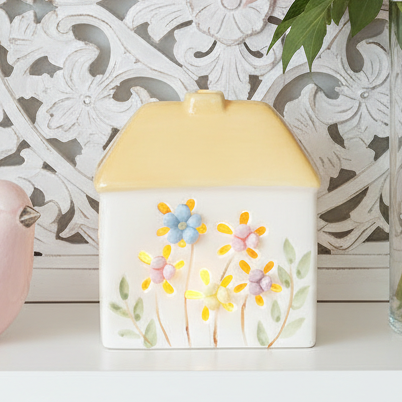 Yellow Floral Ceramic LED House