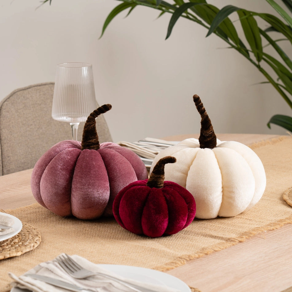 Set of 3 Pink Mix Plush Velvet Pumpkins