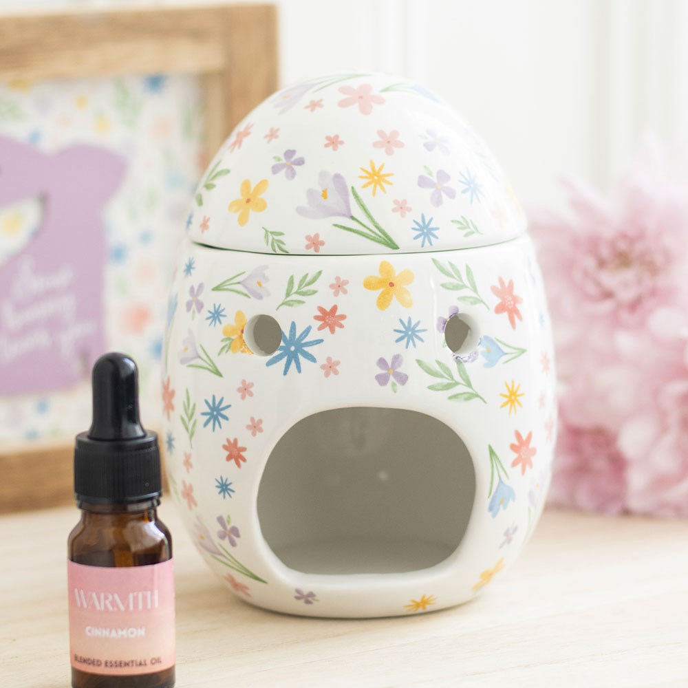 Spring Floral Print Egg Shaped Oil Burner &amp; Wax Warmer