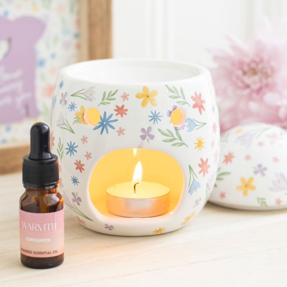 Spring Floral Print Egg Shaped Oil Burner &amp; Wax Warmer