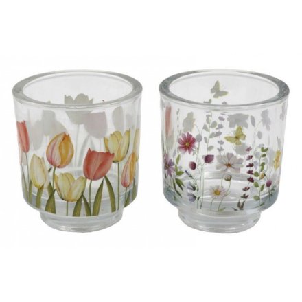 Floral Glass Tealight Holder