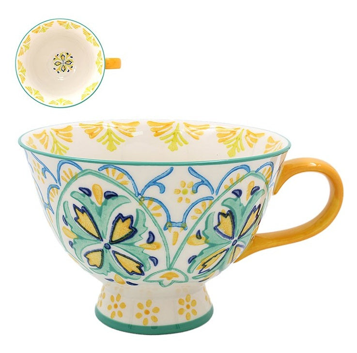 Yellow &amp; Aqua Handpainted Footed Mug