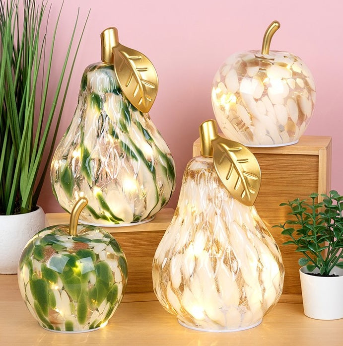 Mottle White &amp; Amber LED Glass Apple