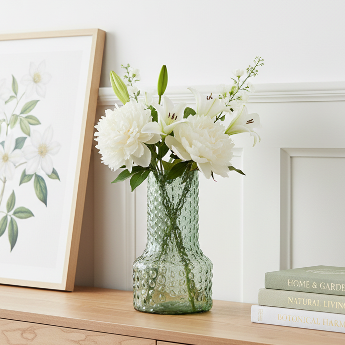 Green Beaded Glass Vase