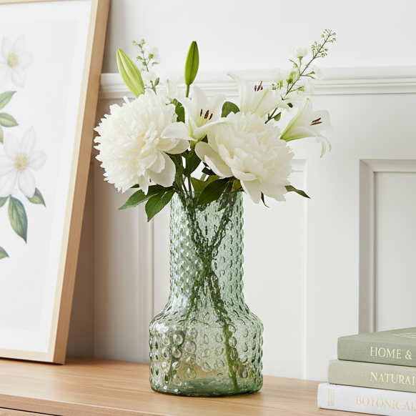 Green Beaded Glass Vase