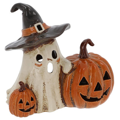 Village Pottery Ghost and Pumpkins Tealight Holder