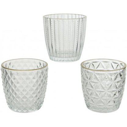 Gold Edge Clear Ridge Glass Tealight Holder