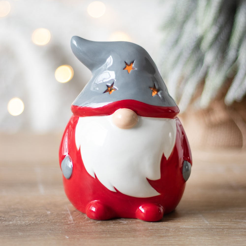 Grey &amp; Red Gonk Tealight Holder