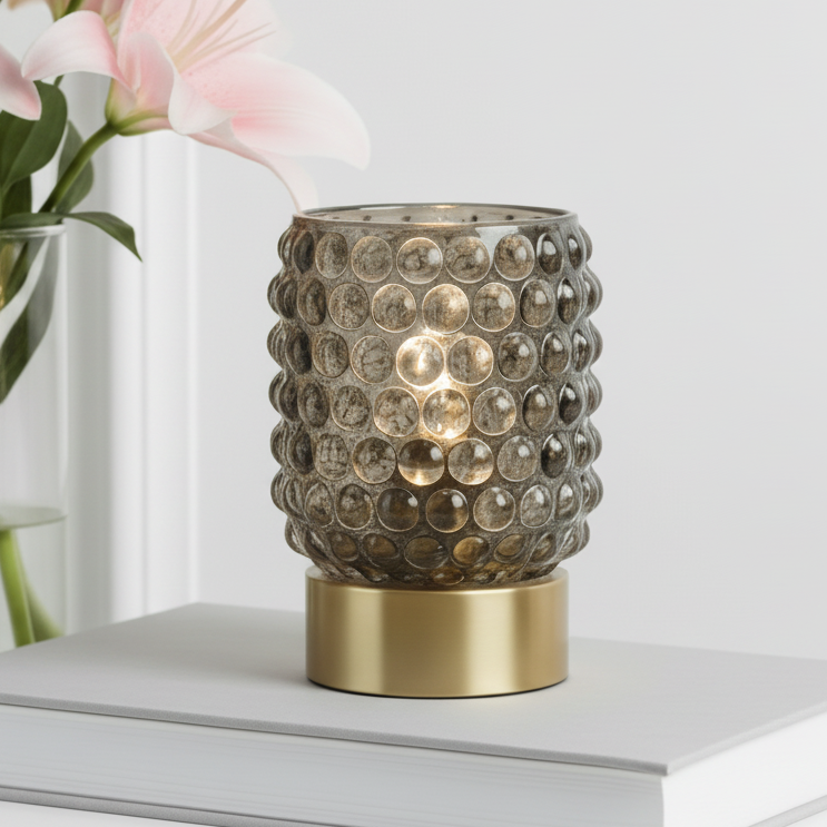 Luxe Grey Bead Glass LED Lamp