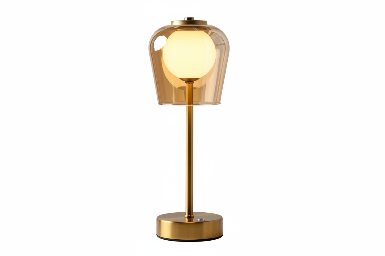 Bronze USB LED Touch Table Lamp with Glass Shade