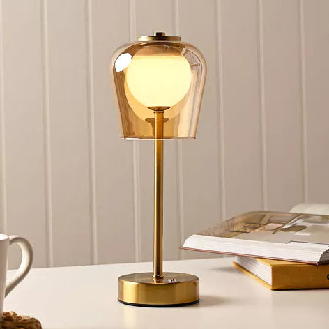 Bronze USB LED Touch Table Lamp with Glass Shade