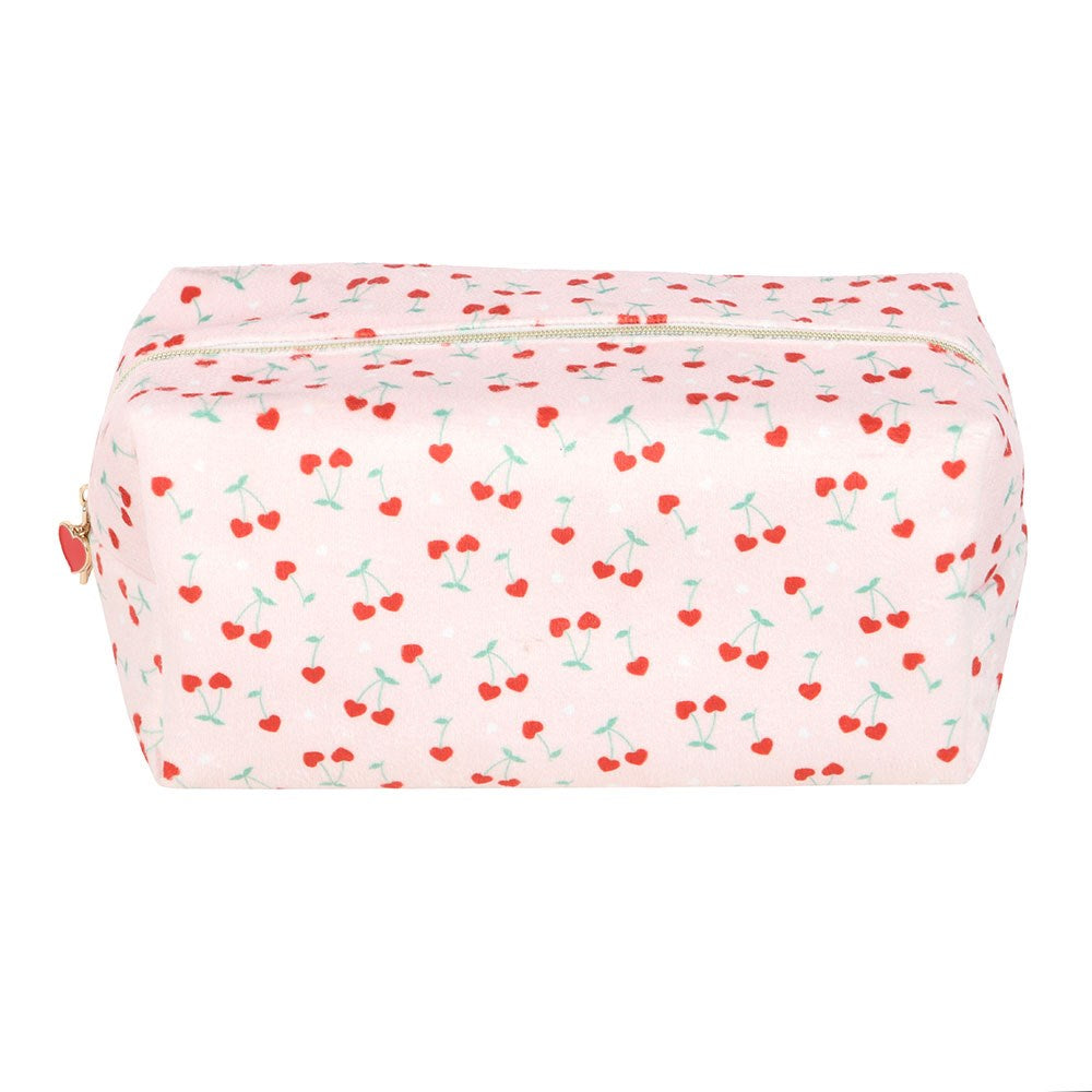 Cherry Heart Print Makeup Bag