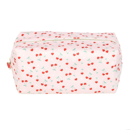 Cherry Heart Print Makeup Bag