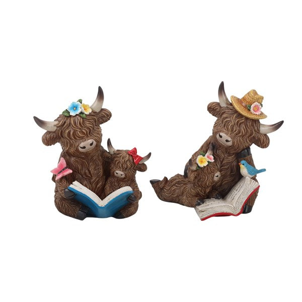 Dad &amp; Baby Reading Highland Cows