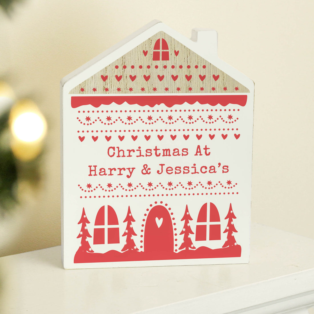 Personalised Christmas Wooden Fair Isle House Ornament