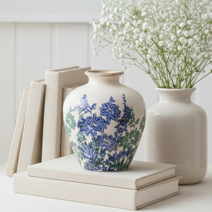 Vintage Indigo Floral Vase