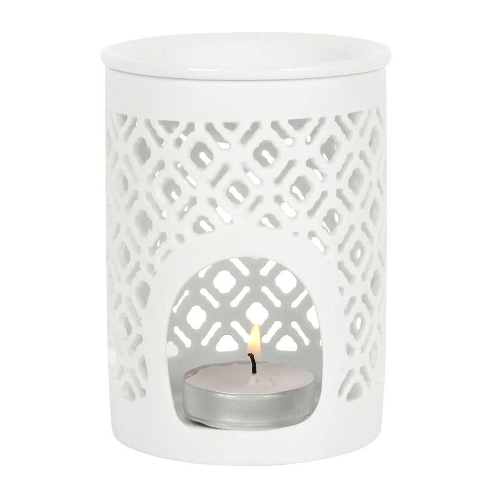 White Matt Lattice Cut Oil &amp; Wax Warmer