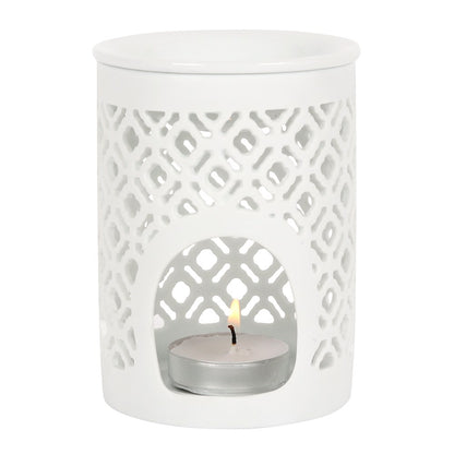White Matt Lattice Cut Oil &amp; Wax Warmer