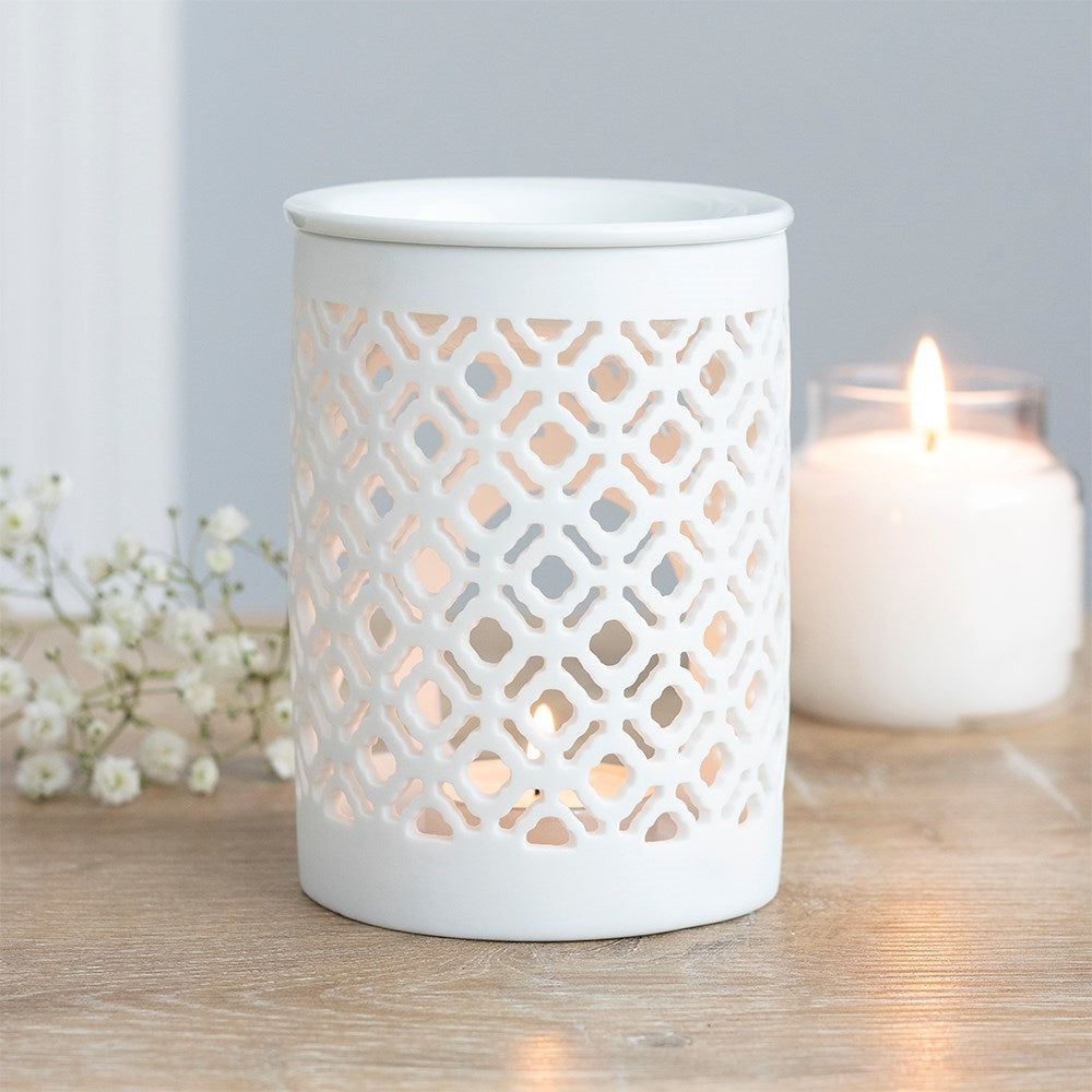 White Matt Lattice Cut Oil &amp; Wax Warmer