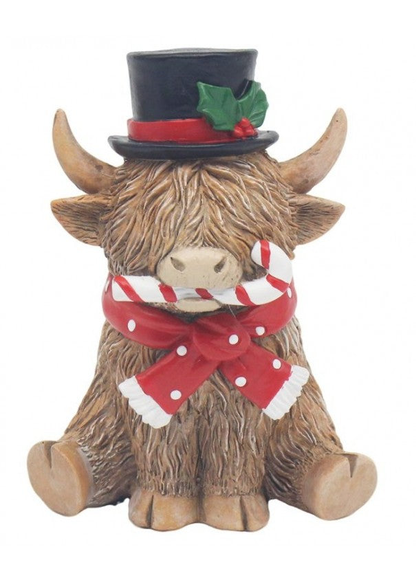 Christmas Highland Cow with Candy Cane