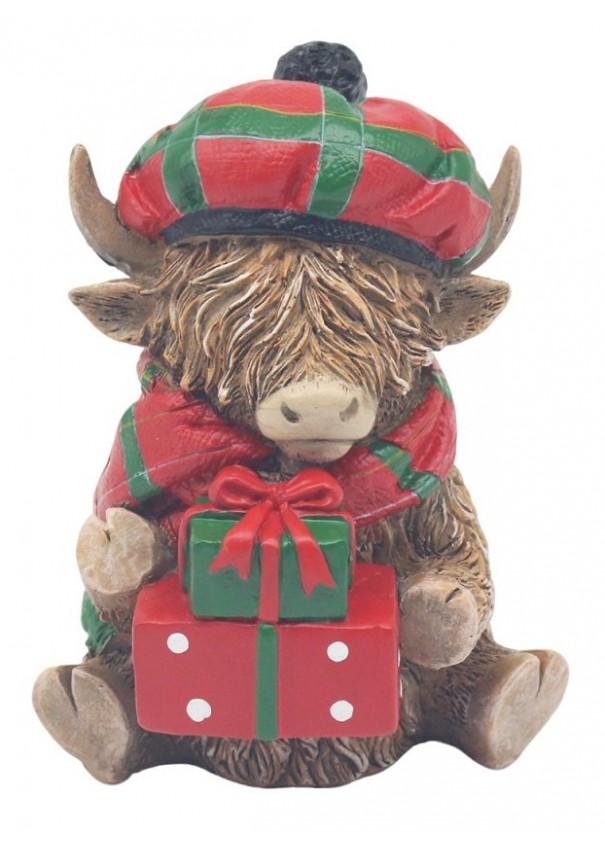 Christmas Highland Cow with Gifts