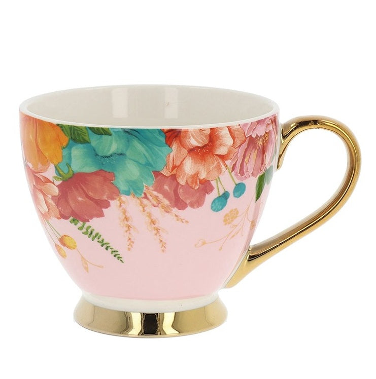 Luxe Pink Floral &amp; Gold Footed Mug