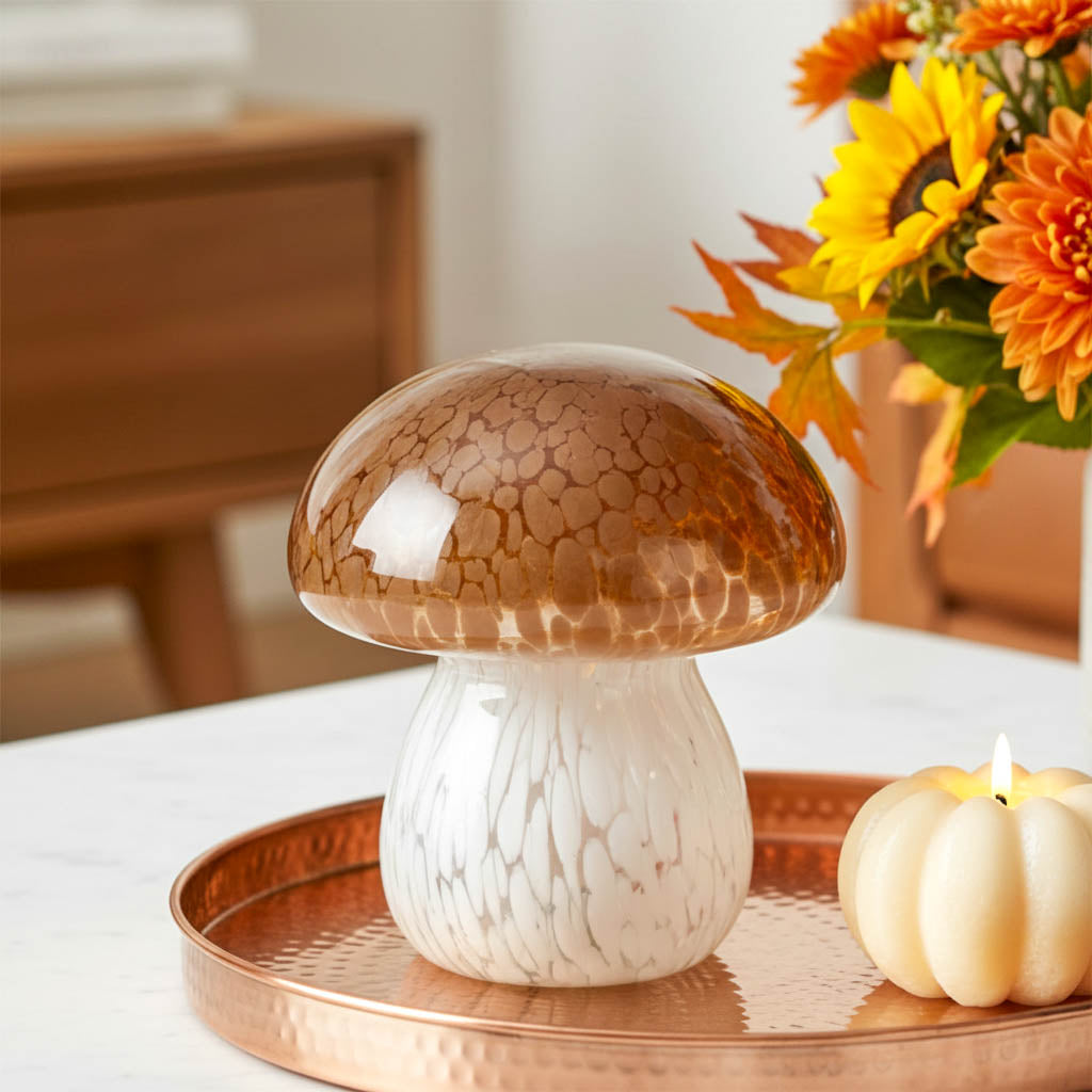 Amber Confetti LED Glass Mushroom