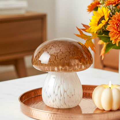 Amber Confetti LED Glass Mushroom