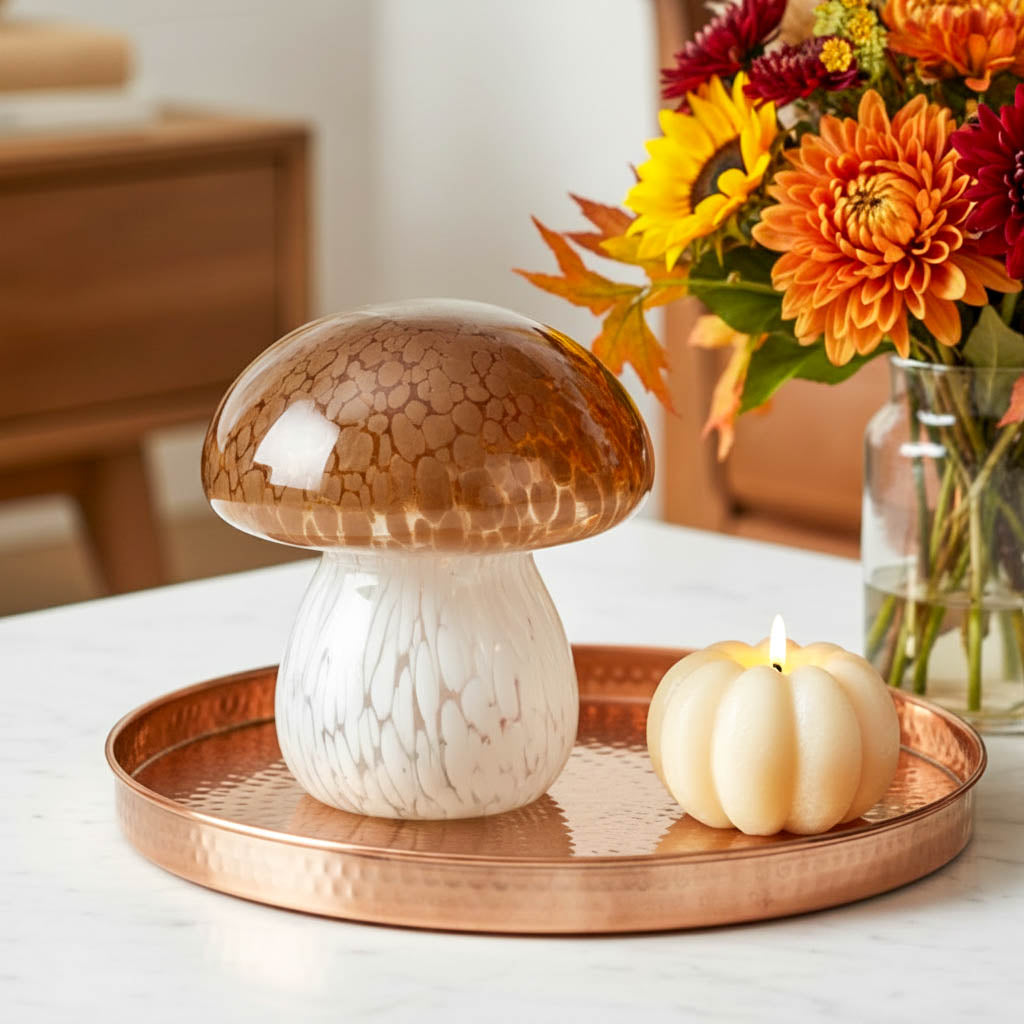 Amber Confetti LED Glass Mushroom