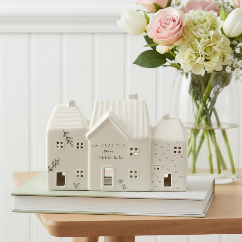 Triple House Ceramic Tealight Holder