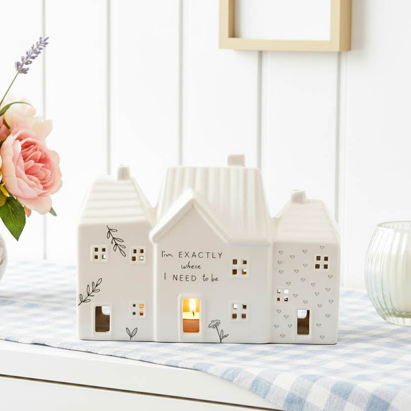 Triple House Ceramic Tealight Holder