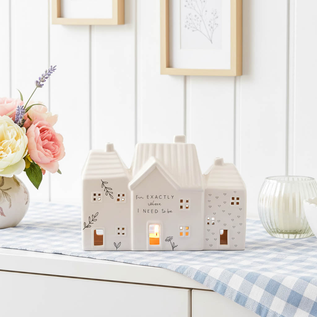 Triple House Ceramic Tealight Holder