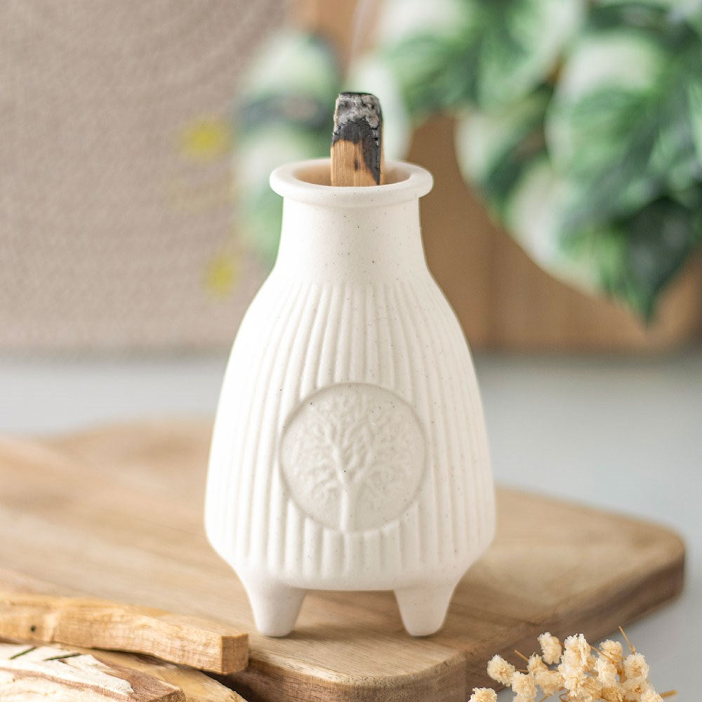 Cream Ribbed Palo Santo Stick Burner