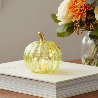 Small Green Glass LED Pumpkin