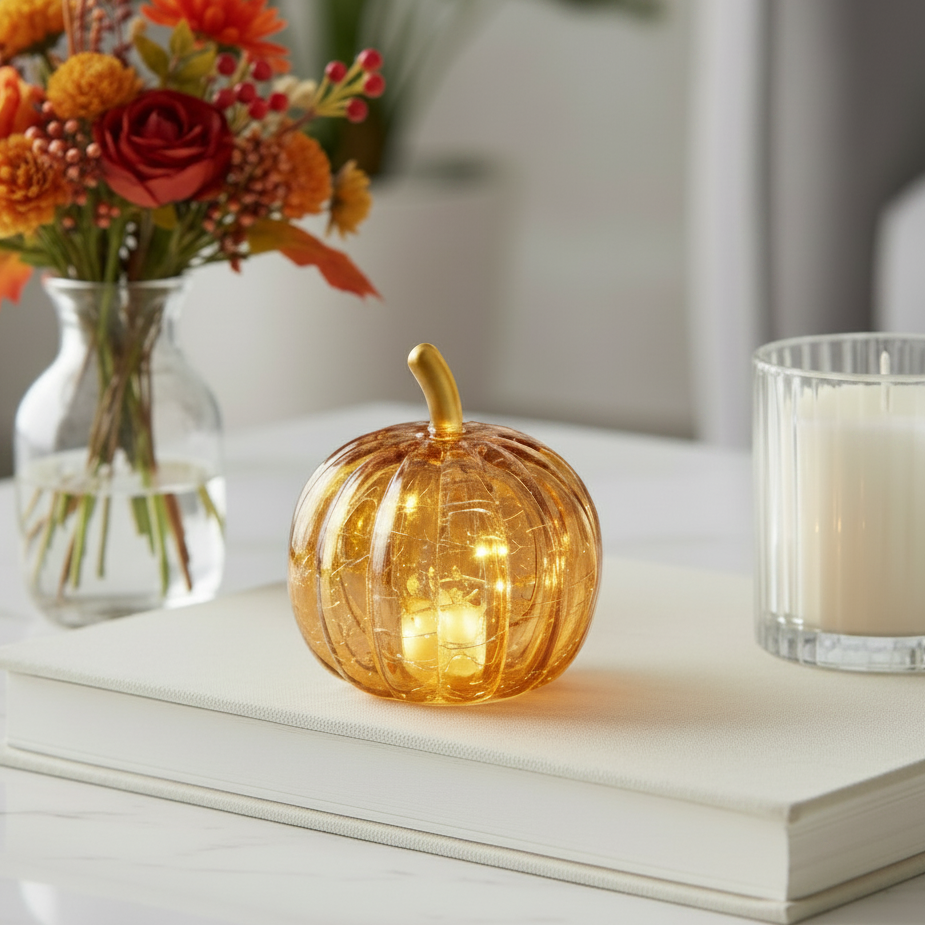 Small Bronze Glass LED Pumpkin